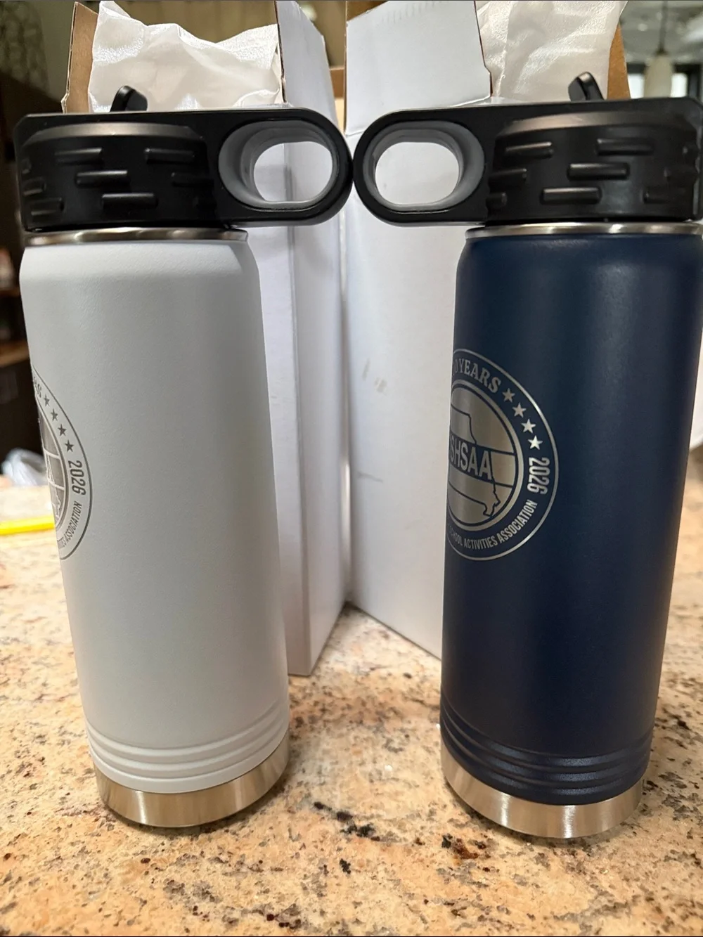 Polar Camel Set of 2 100 Years Stainless Steel Water Bottles- 20 Oz White & Navy